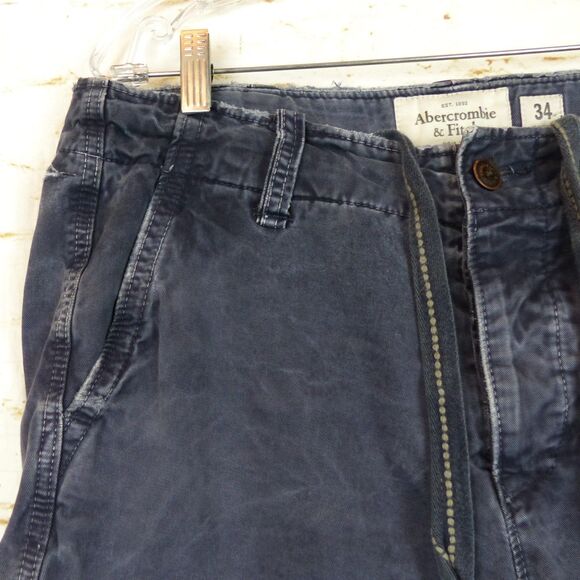 VTG Abercrombie & Fitch Cargo Short Men 34 Blue Baggy Y2K Paratrooper Distressed - Picture 3 of 14